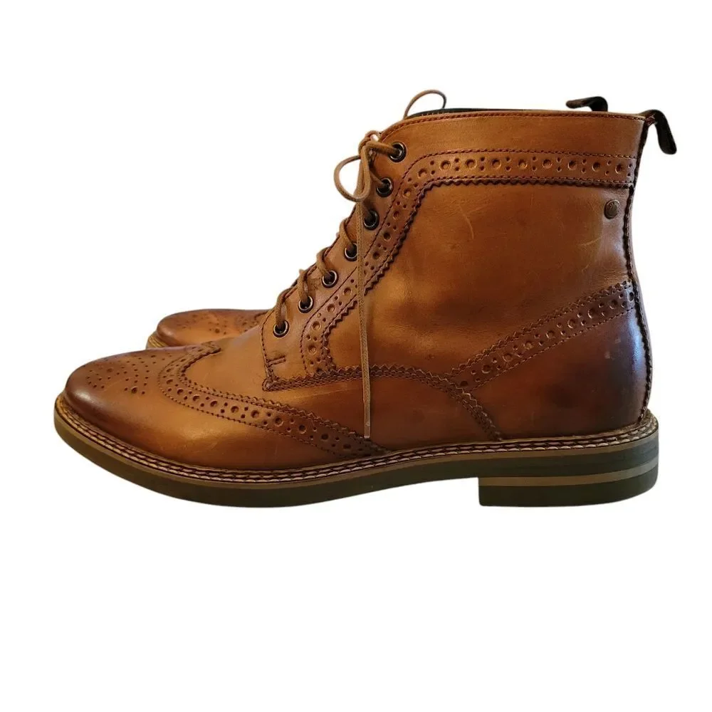 Base london Brown Leather Ankle Boots with Sturdy Soles Size 10